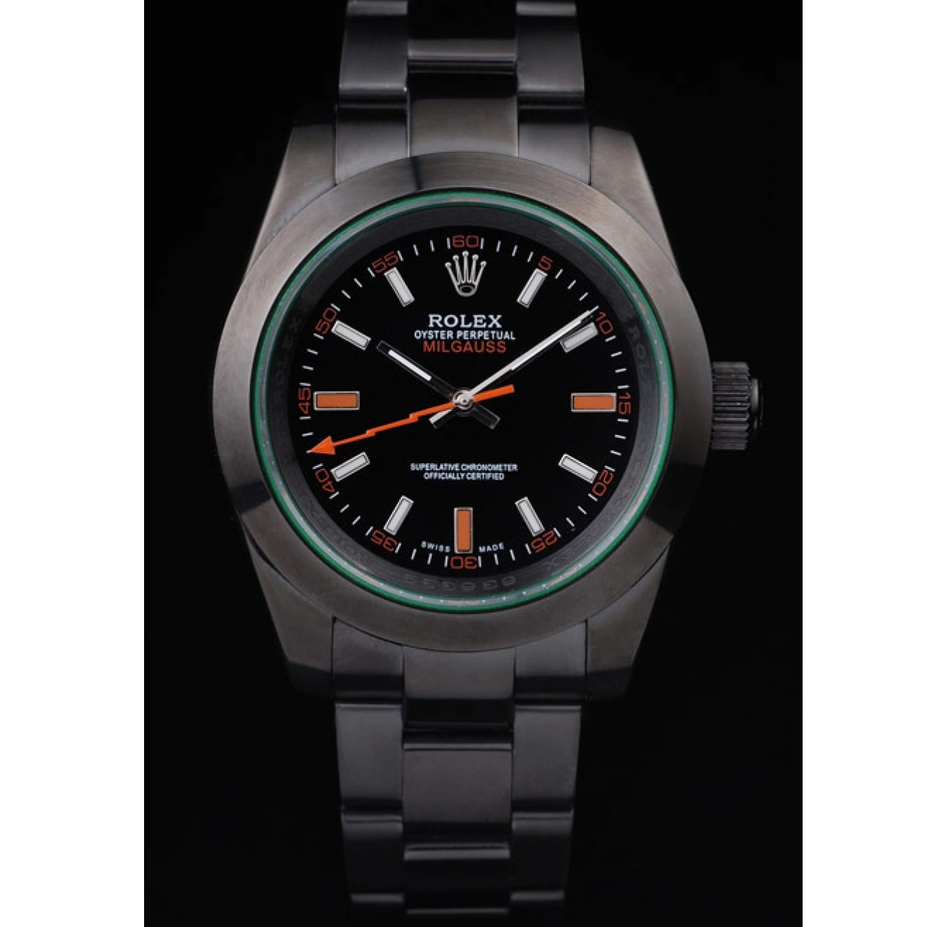 Rolex aaa copy Rolex Saphire Tinted Black Milgauss Green Pro-Hunter Dial 0713